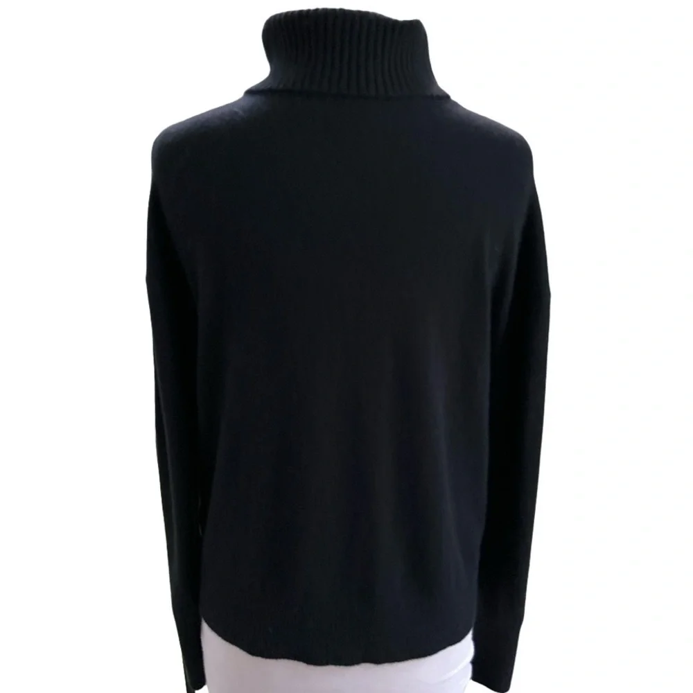 Vineyard Vines Black Size Small Sweater Wool Cashmere Fringe Trim Turtleneck